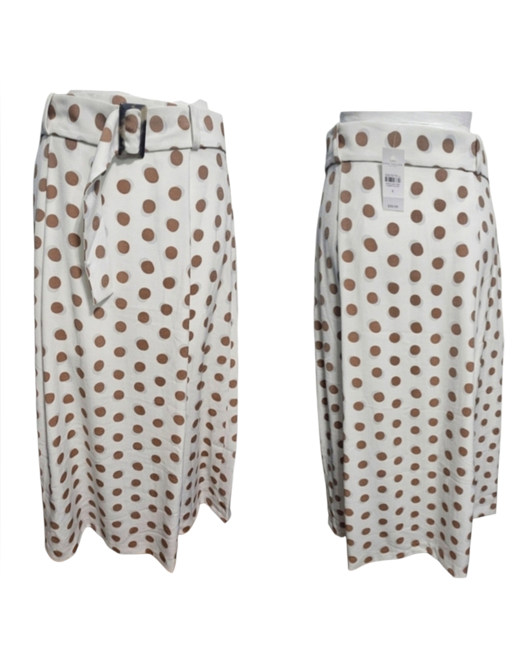Ann Taylor Polka Dot White Boho Chic Skirt With Belt Summer Sz 6